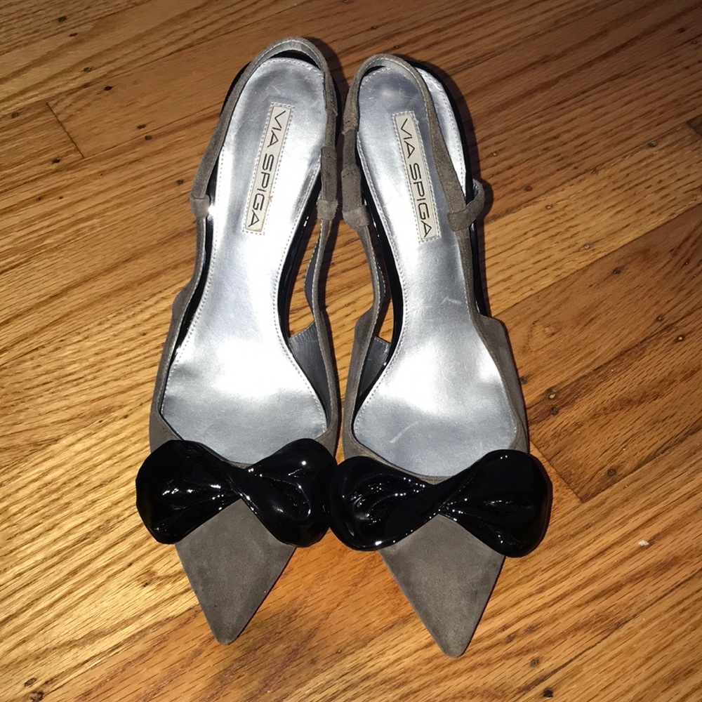 Via Spiga Grey Suede Bow Slingback Heels
